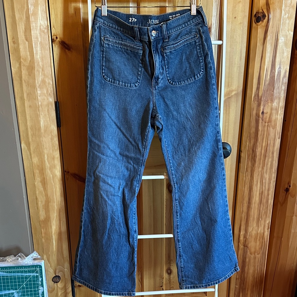 J. Crew RE-96-IDG ‘96 Flare 78140 Medium Wash High-Rise Flare Jeans 27P Patch